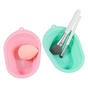 makeup brush cleaning mat/bowl, soft and durable silicone cosmetic cleaner pad, foldable portable washing tool scrubber with 4 textures (1ps/multicolour)