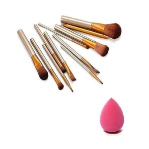 makeup brush set of 12 with blender puff professional multicolor brushes for flawless makeup application