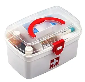 harshlove portable first aid storage box, medicine storage container with handle, white and red