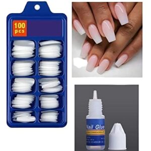 artificial nails set with glue white fake nails set of 100 pcs and resuable artificial nail glue 3gm