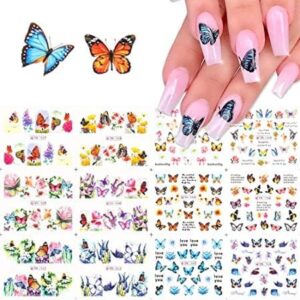 12 sheets nail art stickers plus tweezer, easy diy water transfer nail decals nail decoration