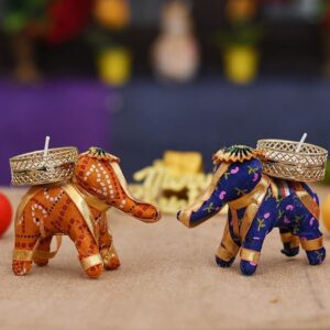 harshlove cotton elephant design tealight candle holder, pack of 2