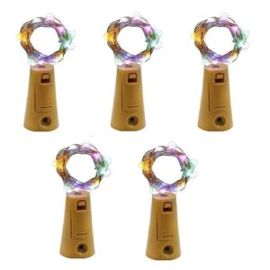 harshlove 20 led wine bottle cork copper wire string lights, 2m battery operated (multicolor, pack of 5)