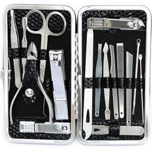 manicure pedicure set nail clippers kit of 16pcs, stainless steel professional grooming kit, facial & hand & foot beauty set, nail cutter tools with luxurious travel case