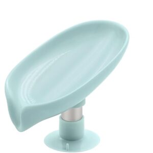 self draining soap dish – modern leaf design with drainage holes, leak proof & durable plastic for bathroom or kitchen sink, easy to clean (set of 2)