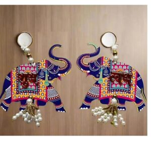realtrend traditional hadmade elephant with shubh labh set of 2 wall hanging