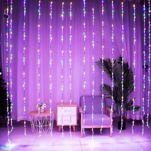 one94store waterfall curtain led light multicolor with 180 led, 8 modes for home,string light (multicolor, 10x10 feet)(plastic)