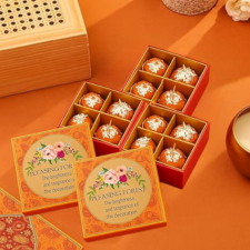 pleasing forest ladoo shape wax candles gift pack | decorative tealight candles for diwali, wedding return gifts, festive décor & home fragrance | set of 4 scented candles (4 pcs)