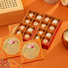 pleasing forest ladoo shape wax candles gift pack | decorative tealight candles for diwali, wedding return gifts, festive décor & home fragrance | set of 4 scented candles (4 pcs)